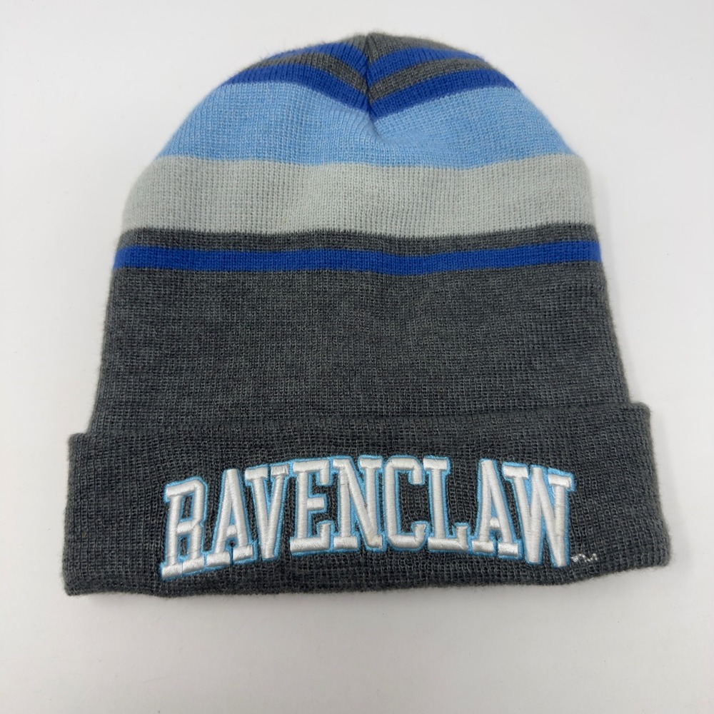 Harry Potter Ravenclaw Beanie Hat Grey Blue Striped Cuffed Knit One Size 2018
